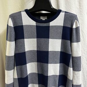 J. Crew Teddie Sweater Size S Checkered Plaid Navy Cream Soft Old Money Preppy